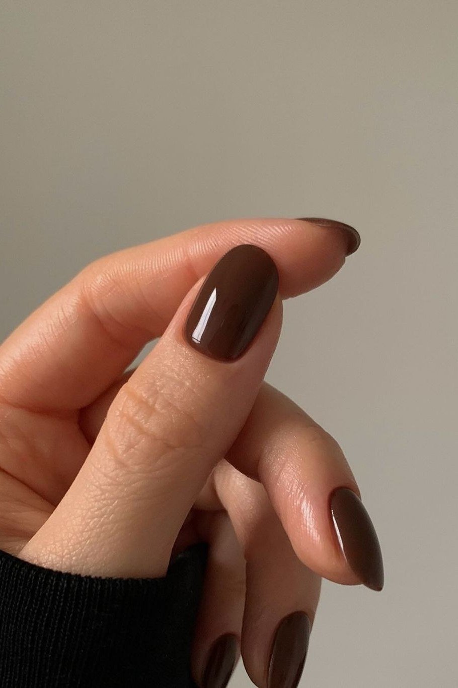 Chocolate Brown Squoval Nails - old money fall nail color for women over 40