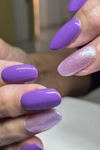 Violet Ombre Almond Nails for women over 60