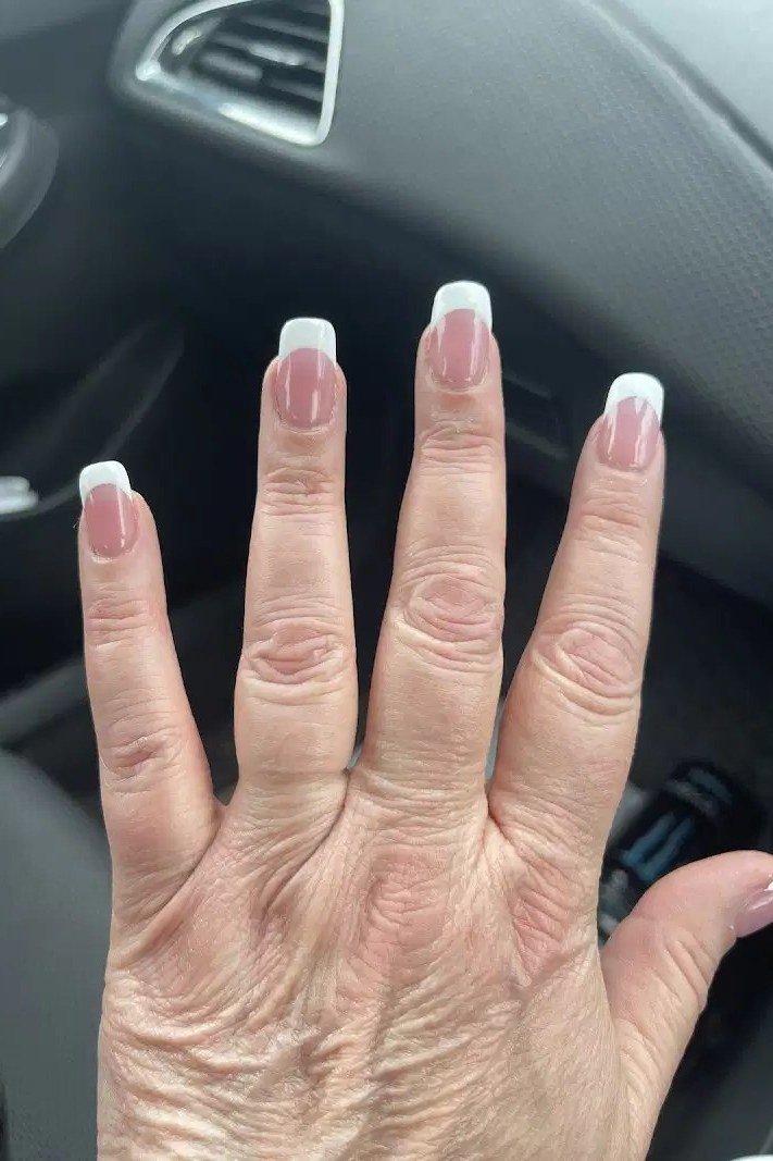 French Tips in the Car, nail color idea for women over 60