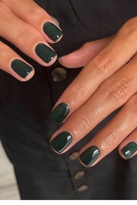 Deep Green Gloss - short nail design for women over 60 that makes nails look longer