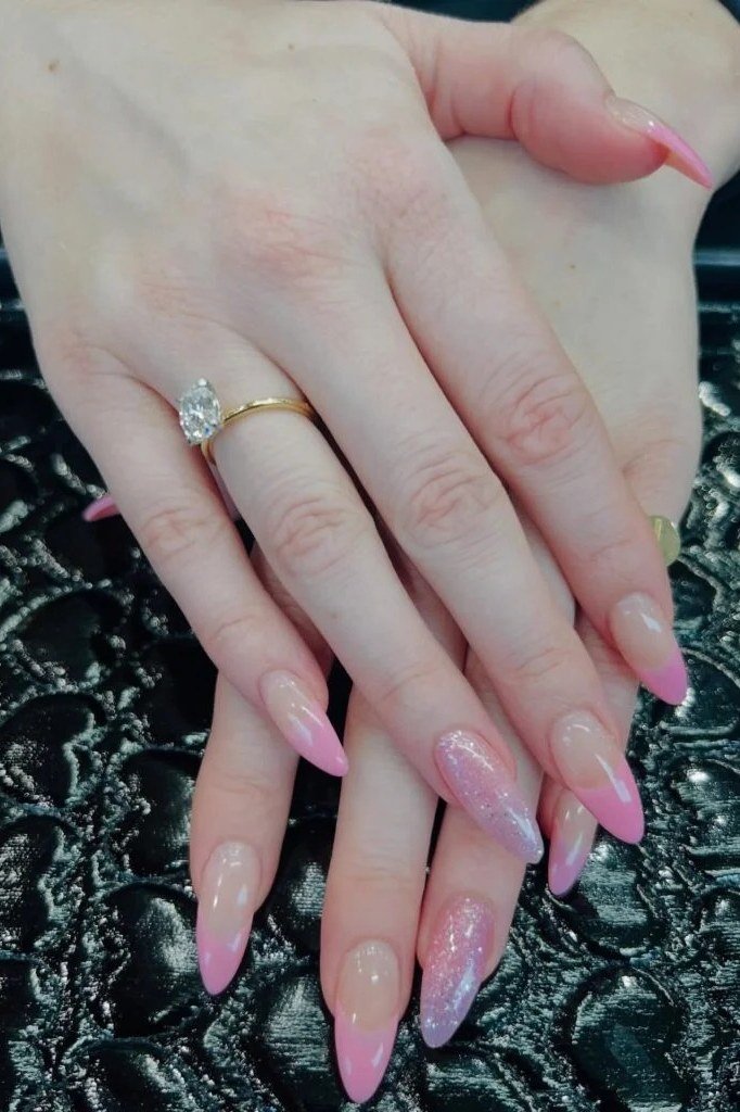 pink french tip stiletto nails long