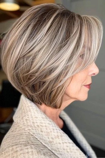 Polished Silver Layered Bob for women over 60