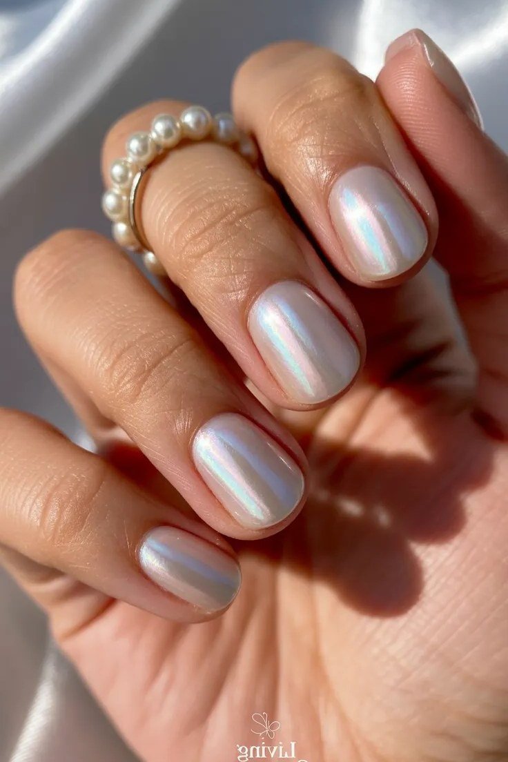 Chrome Pearl Nails, understated glam nail color for women over 60