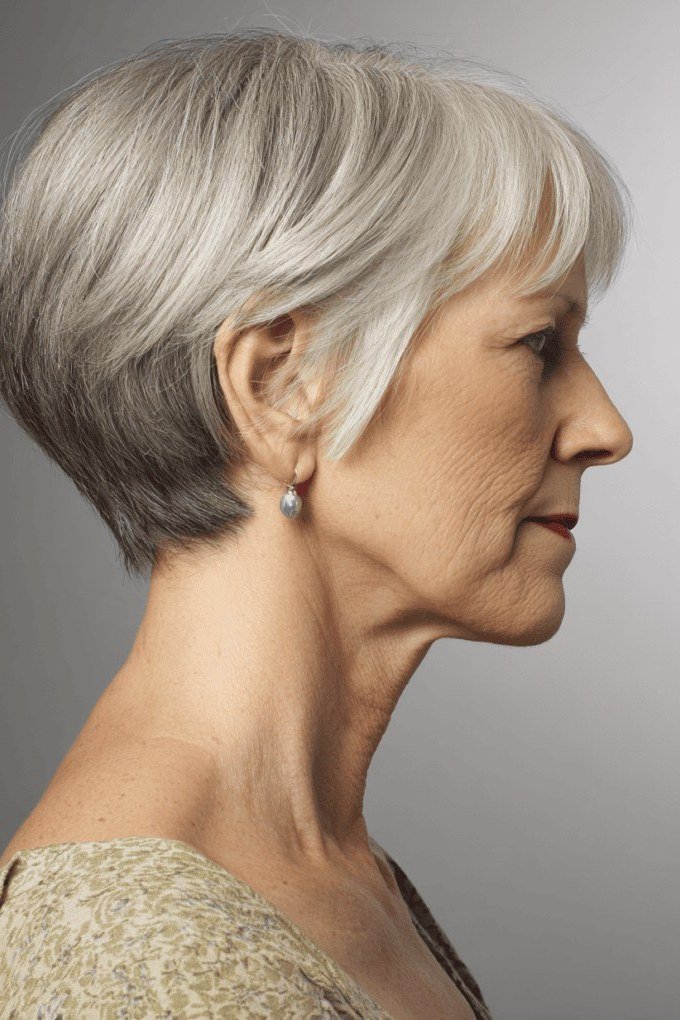 Elegant Silver Side Bob - hairstyle for women over 70
