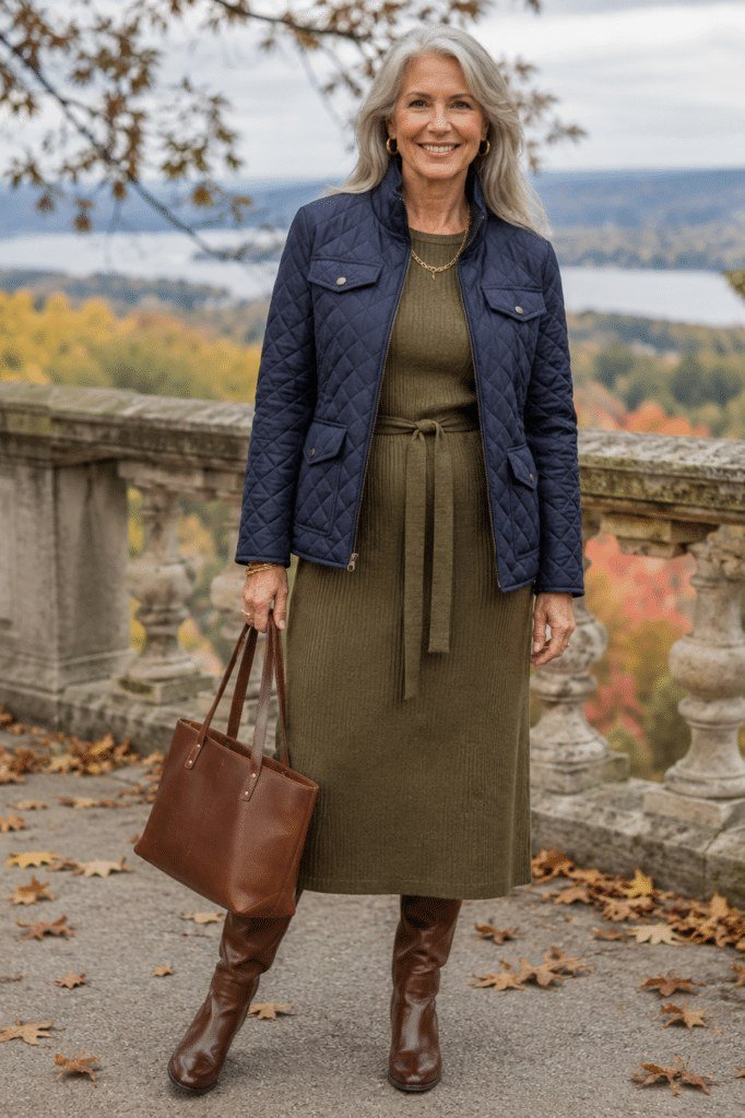 Navy Polka Dot Blazer - outfit idea for women over 70