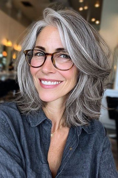 Silver layered lob with face framing pieces