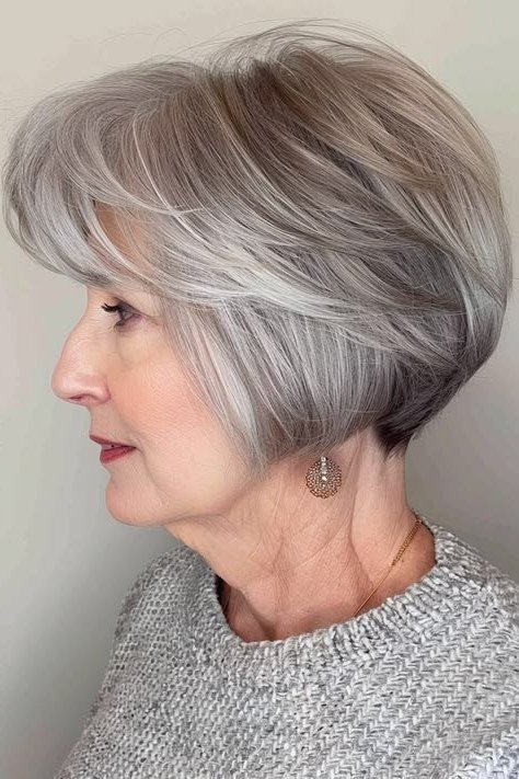 Silver Rounded Bob with Layers for women over 70