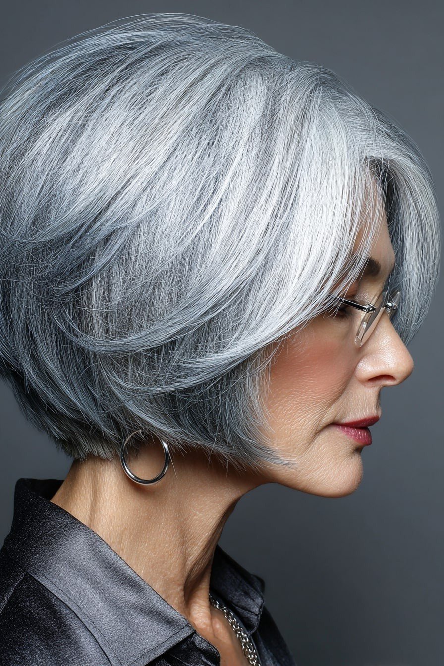 timeless short silver bob, three quarter view