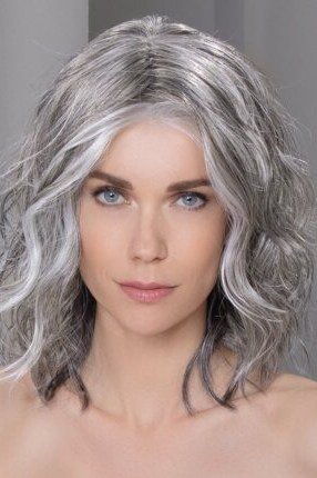 wavy silver bob with glasses for women over 50, front view