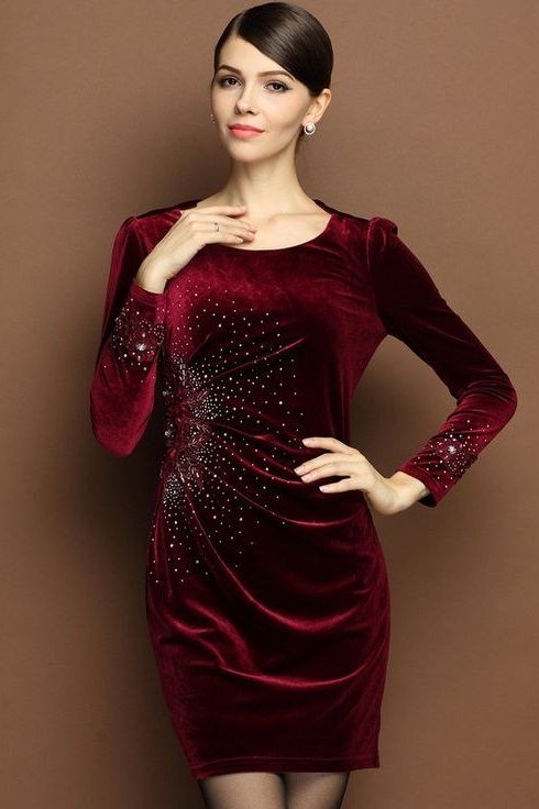burgundy velvet ruched dress, elegant cocktail dress for women over 60