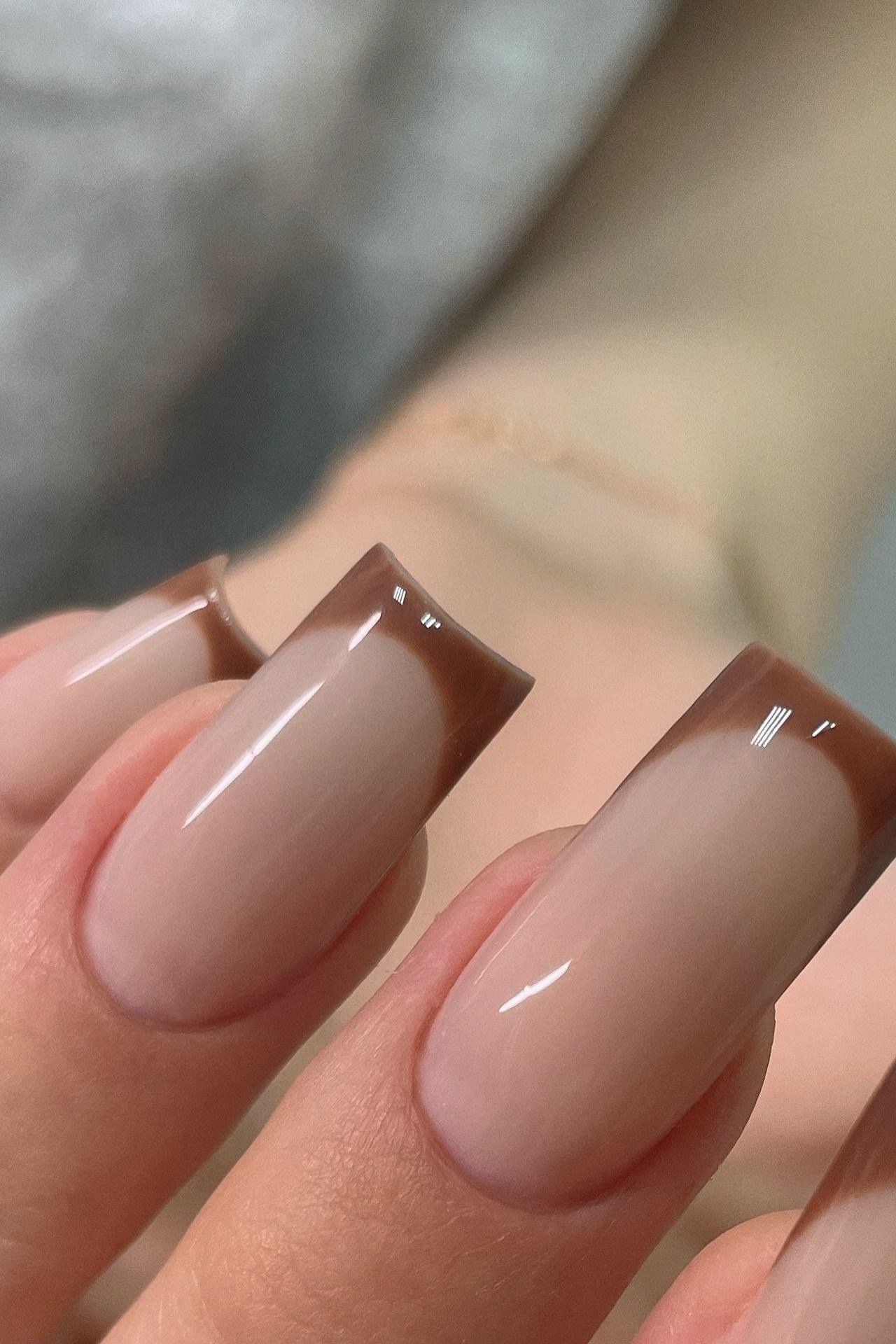 Chocolate Brown French Tips - nude nail art idea for women over 40