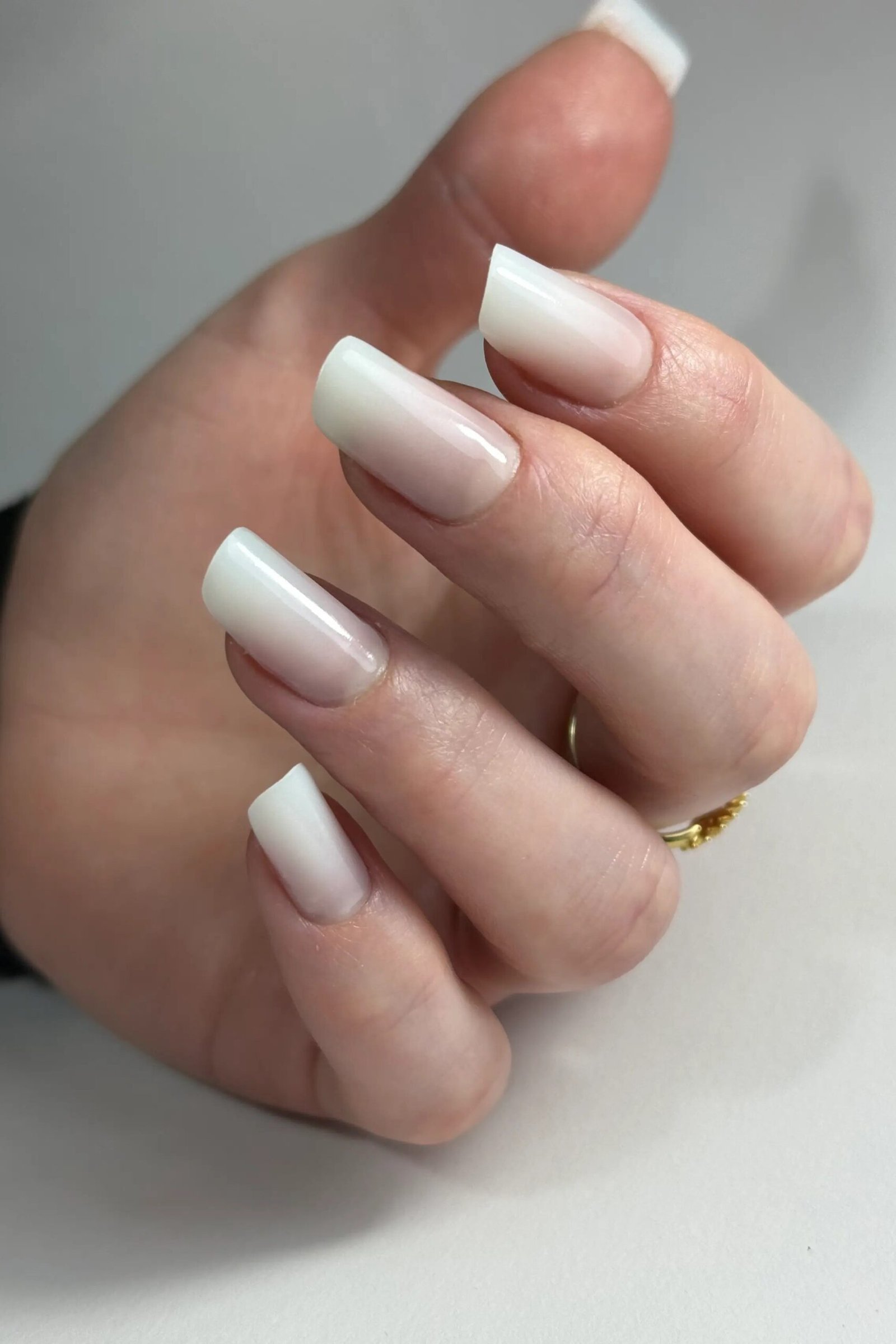 pink white baby boomer ombre on medium coffin nails