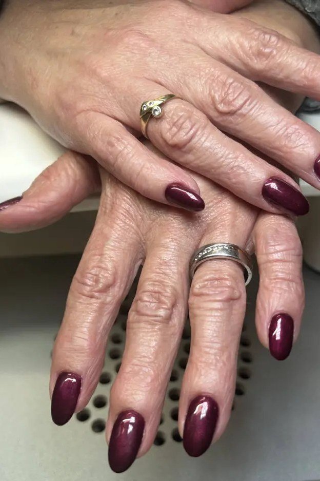Burgundy Almond Nails, nail color idea for women over 60