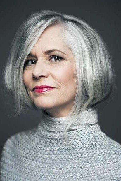 Silver Rounded Lob - layered lob hairstyle for women over 60
