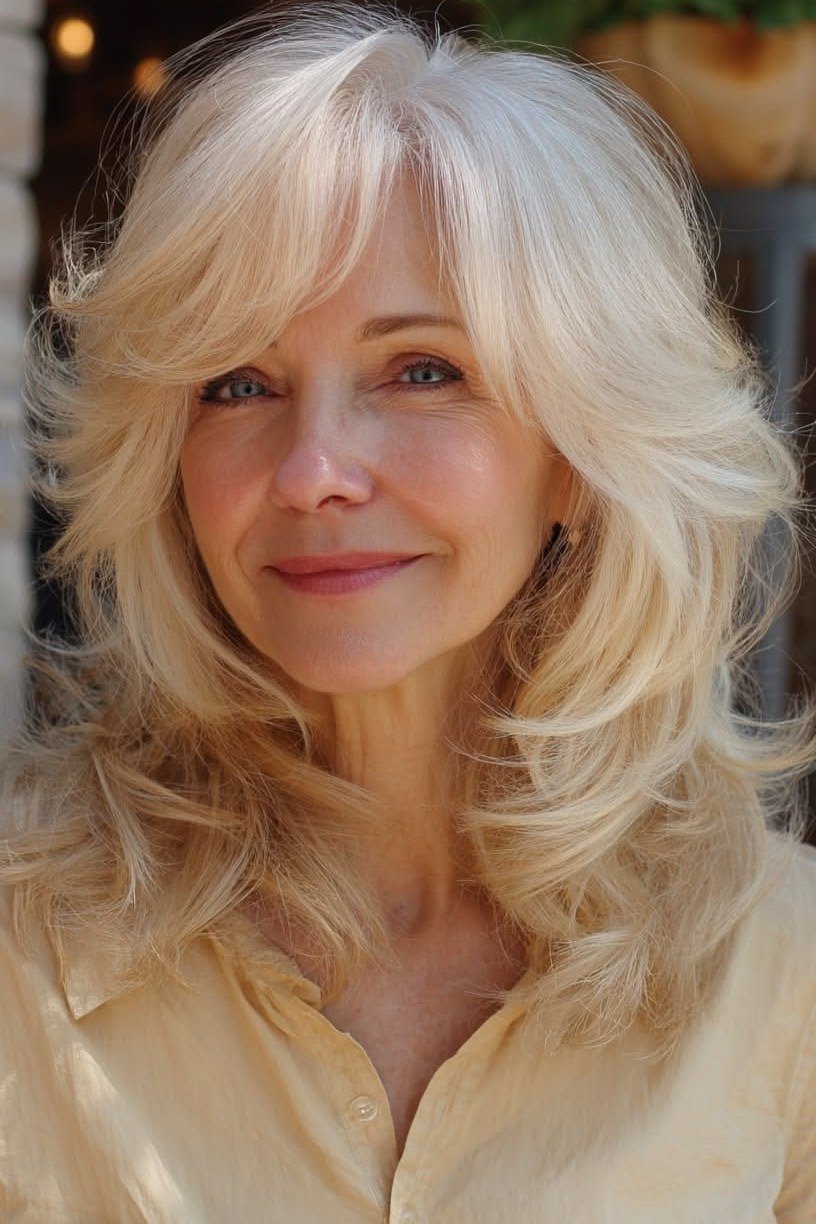 White-Blonde Butterfly Layers - butterfly cut hairstyle for women over 60