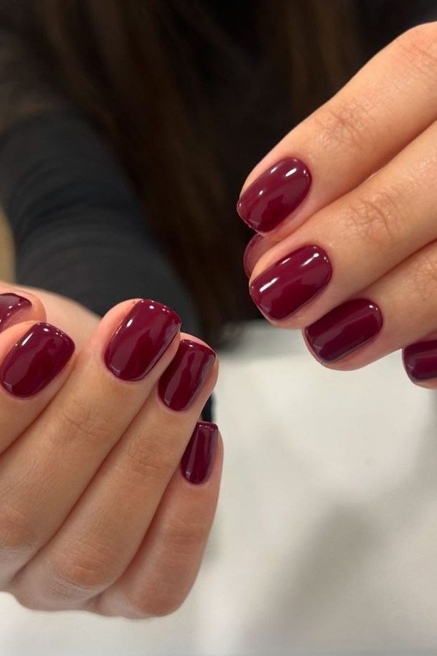 Burgundy Rounded - short nail design for women over 60 that makes nails look longer