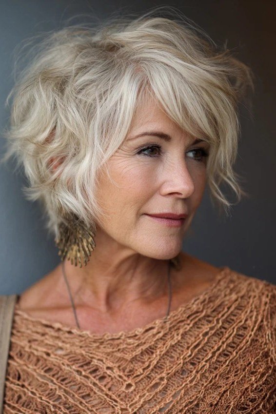 Shaggy Blonde Pixie - bold edgy pixie haircut for women over 50