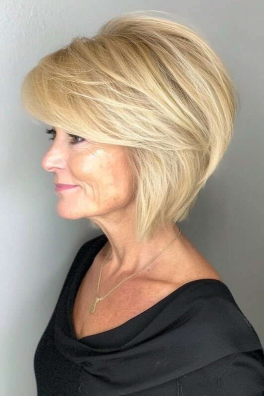 Blonde Layered Bob With Soft Texture for women over 60
