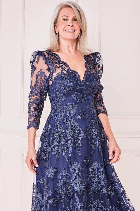 royal blue embroidered lace gown