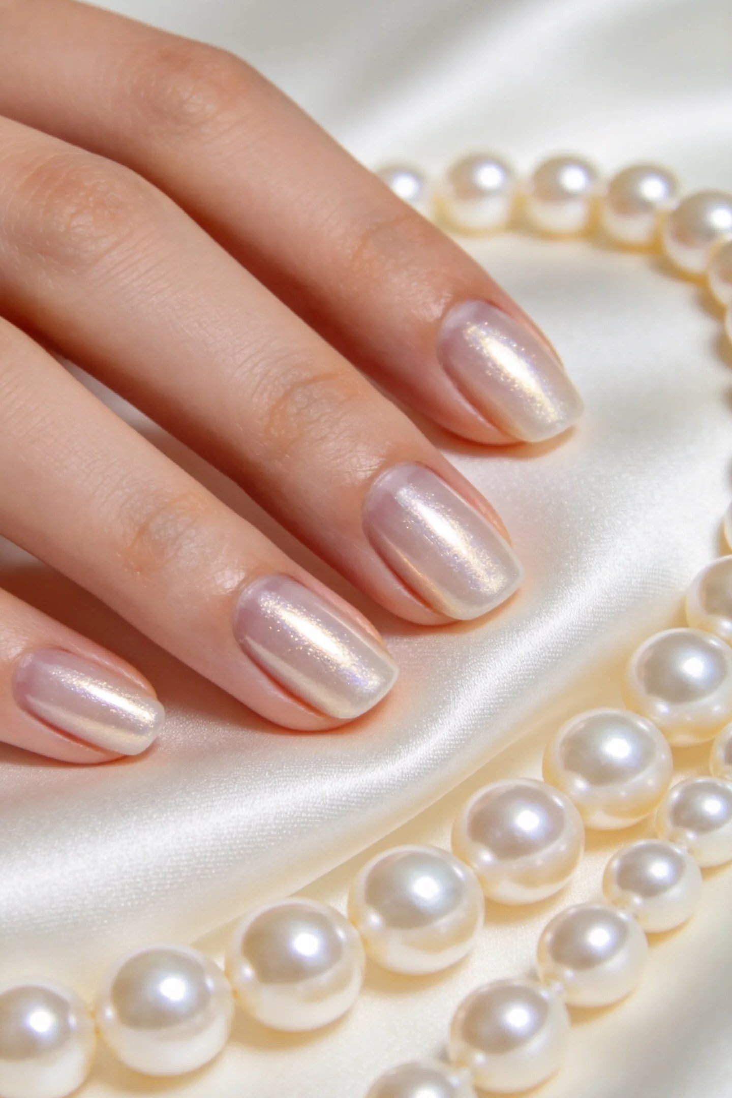 Rose Chrome Nails with Pearls, understated glam nail color for women over 60