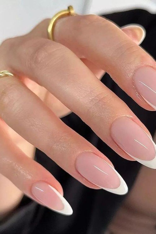 Nude gel nails with white french tips