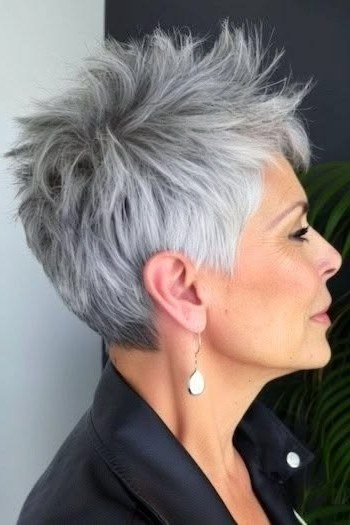 Spiky Grey Pixie - grey hairstyle for women over 60