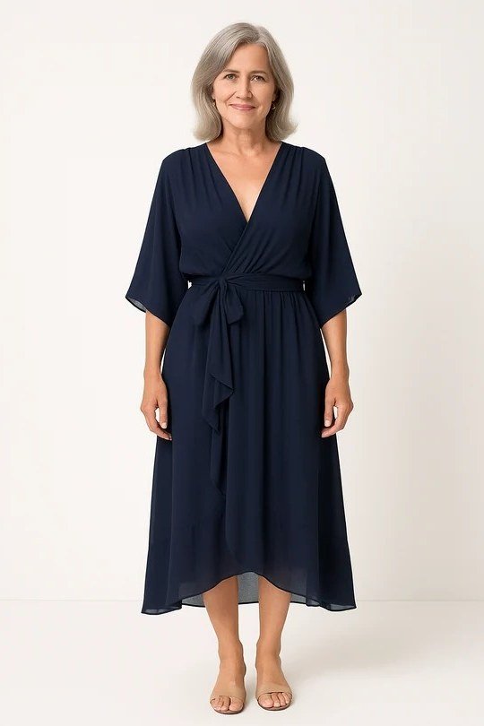 navy wrap dress for women over 60
