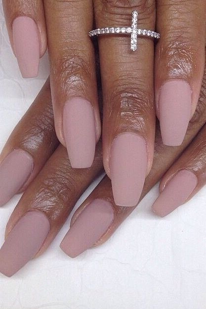 Mauve Nude Long Coffin - elegant nude nail design for women over 60
