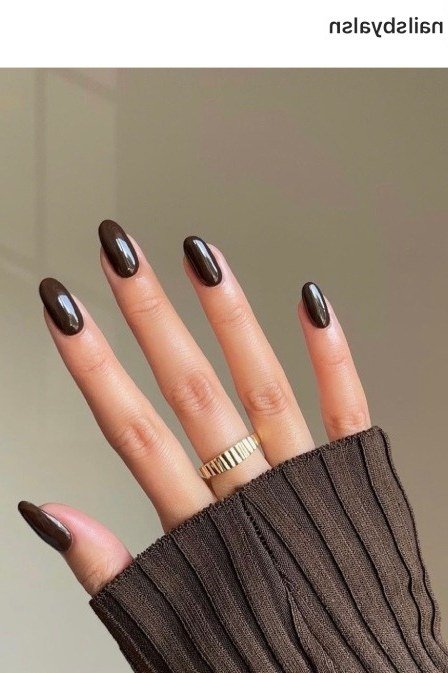 Espresso Brown Short Oval Nails - old money fall nail color for women over 40