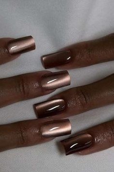Brown Chrome Square Nails - brown nail idea for women over 50