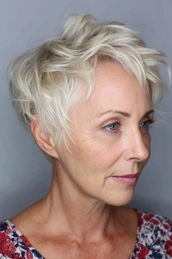 Soft Choppy Blonde Pixie - bold edgy pixie haircut for women over 50