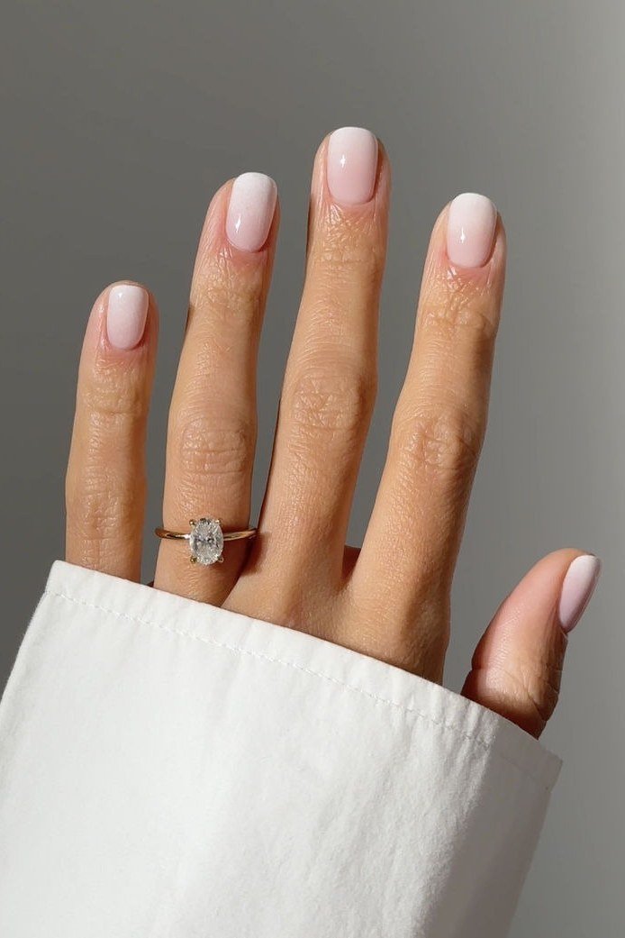 classic white tip french short nails