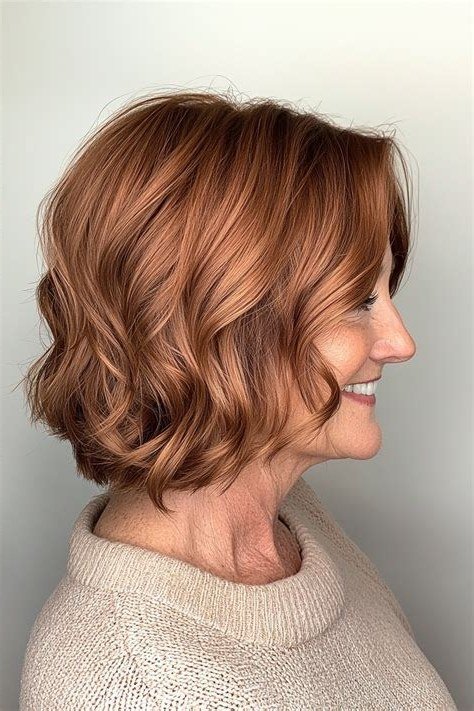 Copper-Red Wavy Bob - short wavy bob hairstyle for women over 60