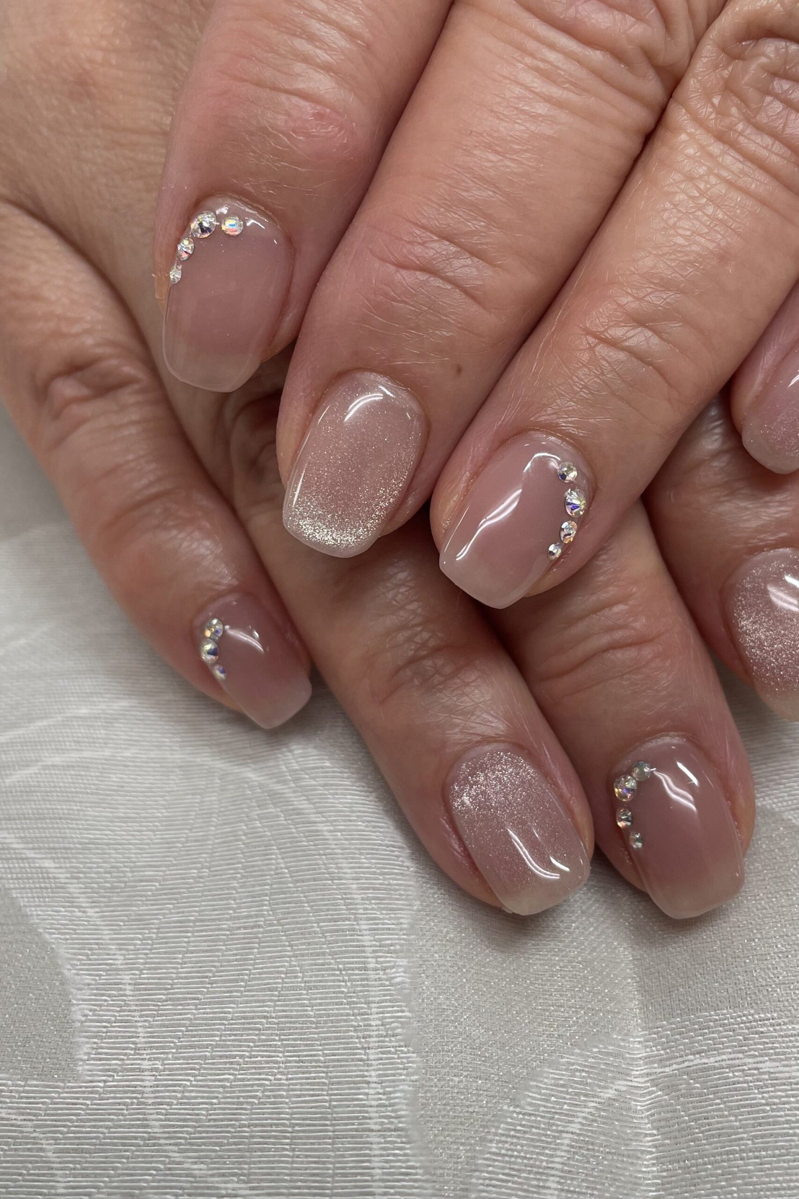Shimmering Nude Nails with Crystal Cuticles for women over 60