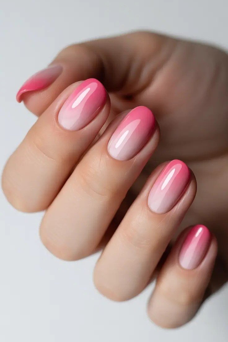 pink ombre short square - winter nail trend for older women