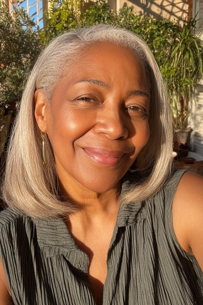 Silver Textured Bob - grey shoulder length hairstyle for women over 60