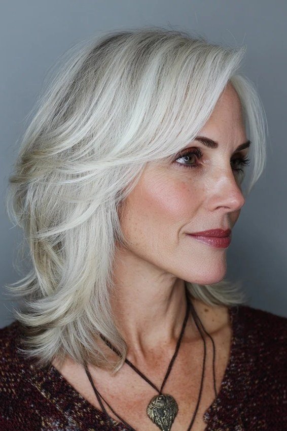 white bob, side view for women over 50
