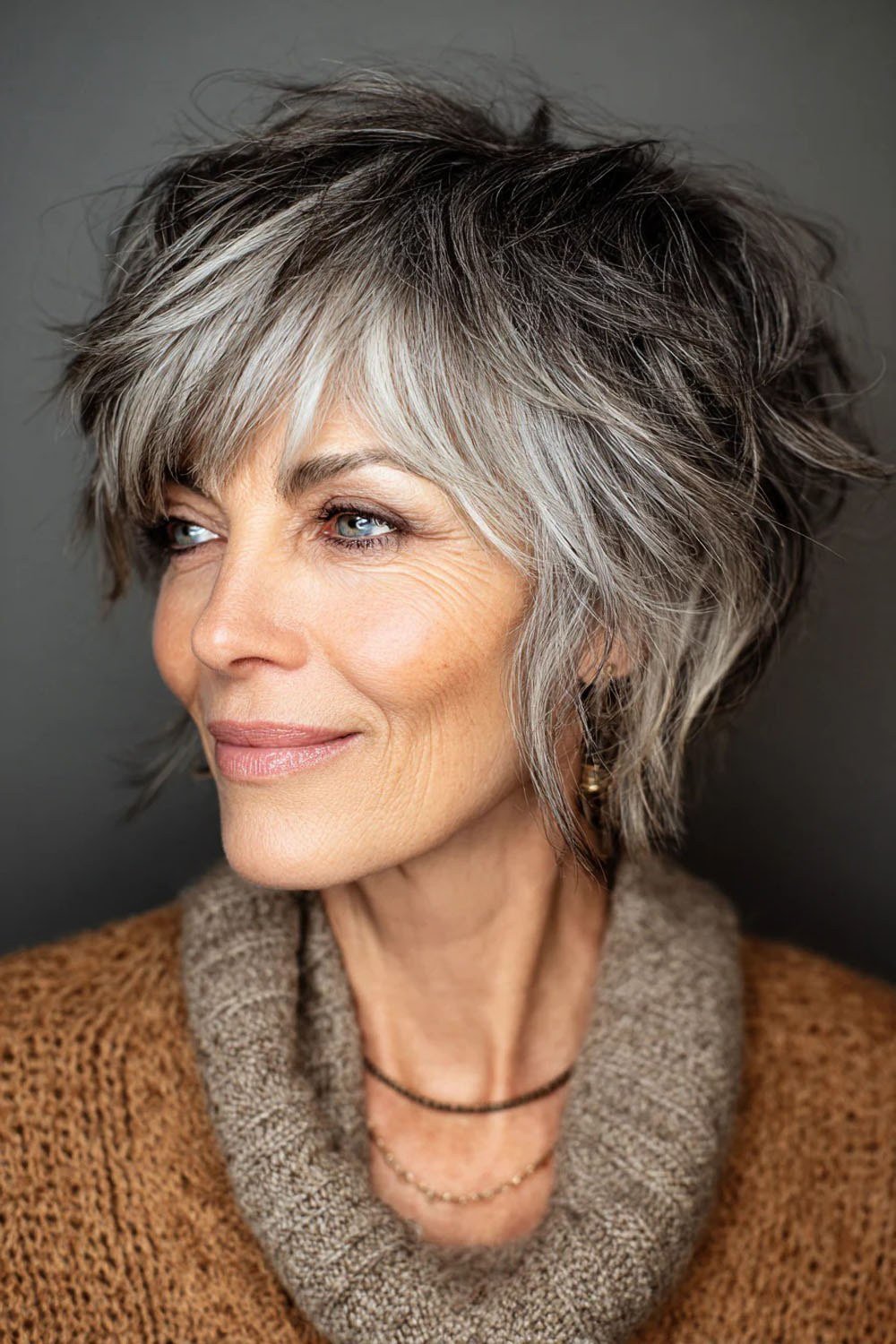 Wavy gray pixie haircut for women over 70