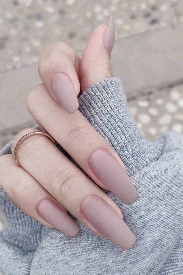 Dusty Rose Matte Medium Almond - elegant nude nail design for women over 60