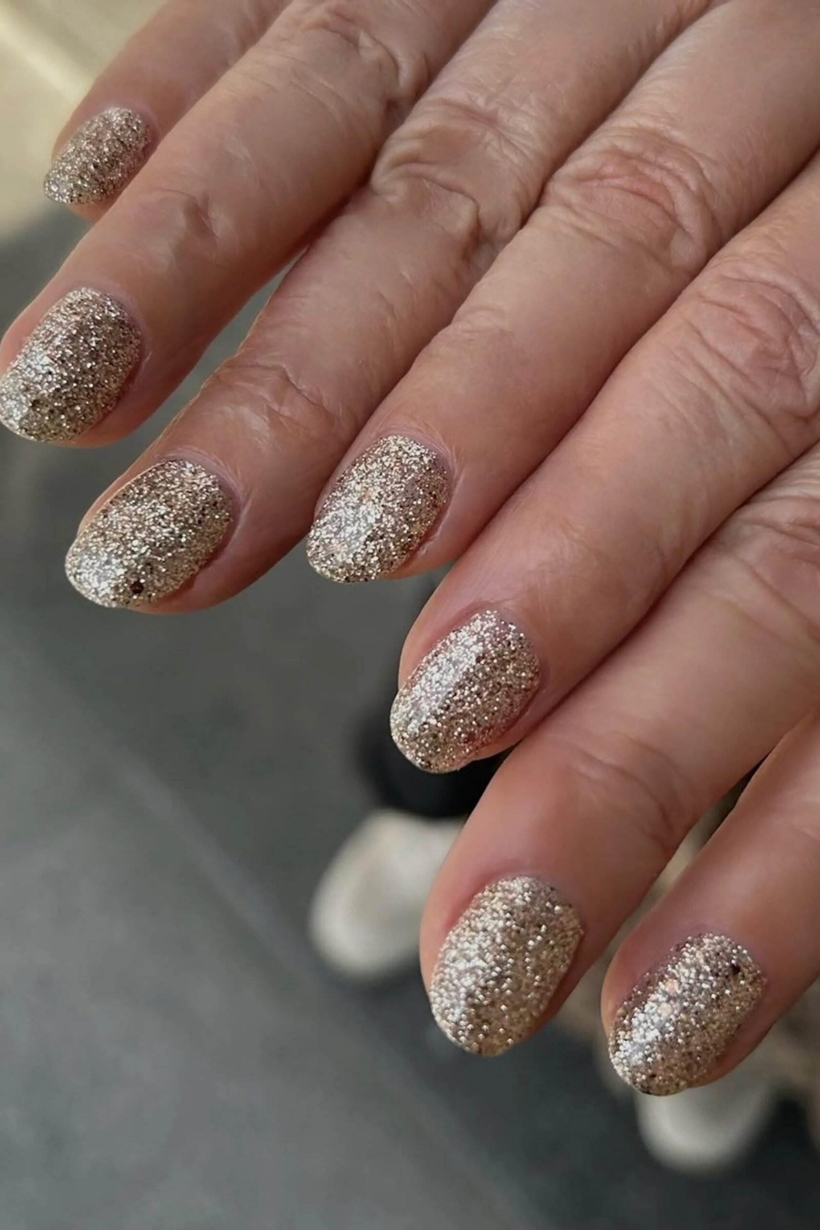 Silver Glitter Almond Nails - winter nail trend for older women over 70