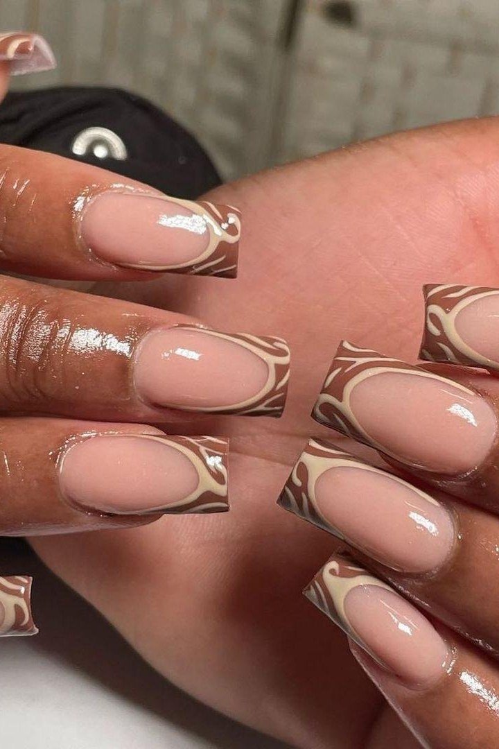 White and Tortoise Outline Tips - nude nail art idea for women over 40