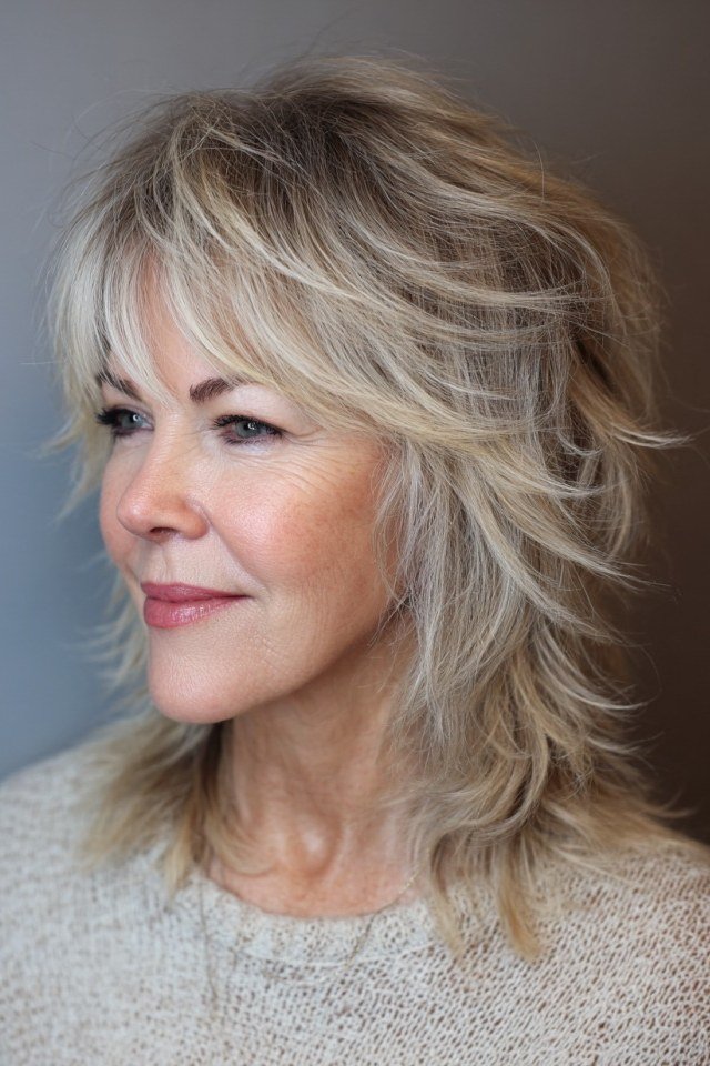 Chic Silver Grey Shag - medium shag haircut for women over 40