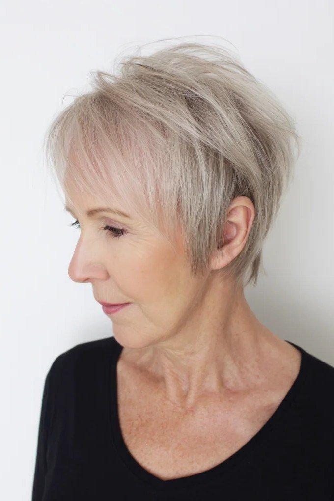 White Pixie with Soft Taper - sassy hairstyle for older women
