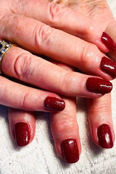 Classic Red Nails with Rings, nail color idea for women over 60