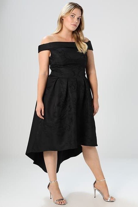 Black off-shoulder midi dress for women over 60