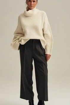 Cream Turtleneck with Black Wide-Leg Pants - fall outfit idea for women over 50