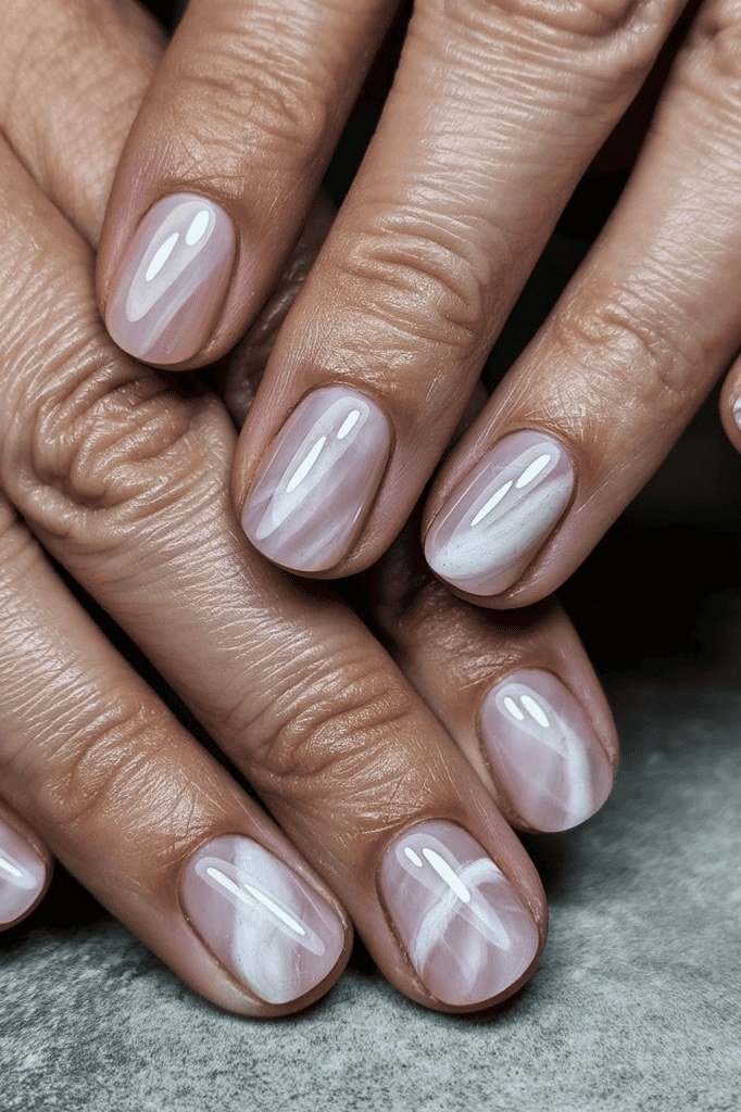Pearl Chrome White Nails - short nail design idea for women over 50