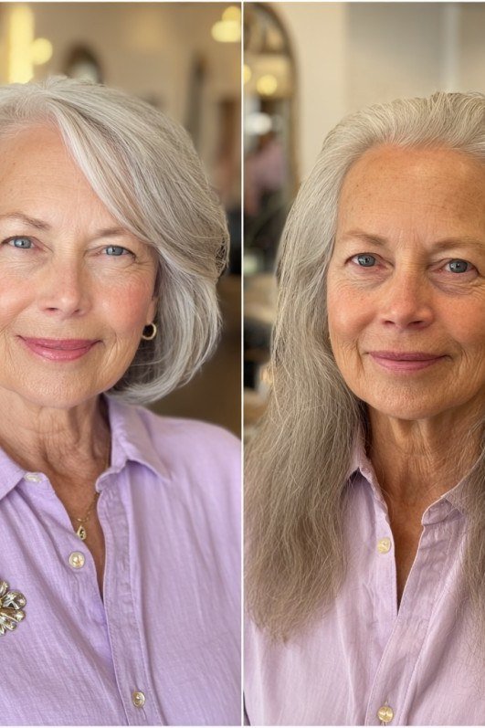 From Long to Layered Bob, layered hairstyle for women over 70
