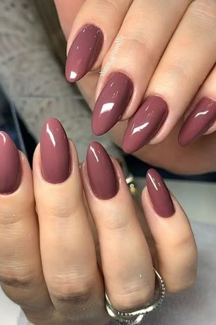 Mauve almond nails glossy
