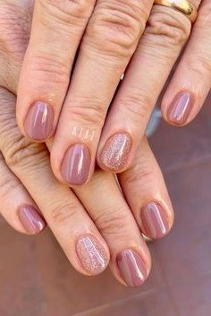Shimmery Mauve, Soft and Pretty - short nail design for women over 40